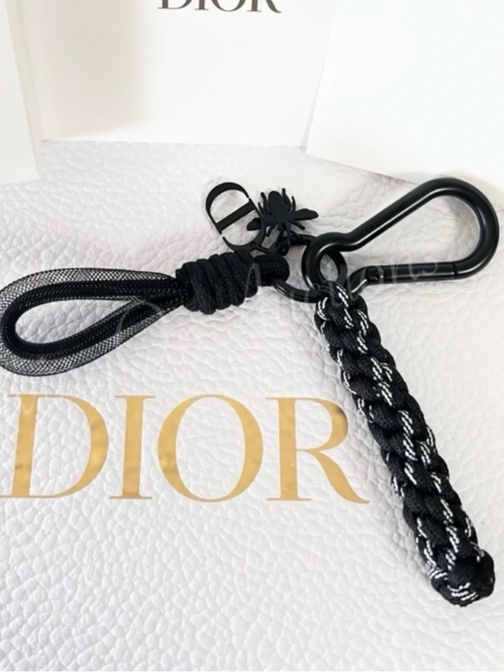 GWP- Dior Black Braided Paracord Keychain with Metal Carabiner